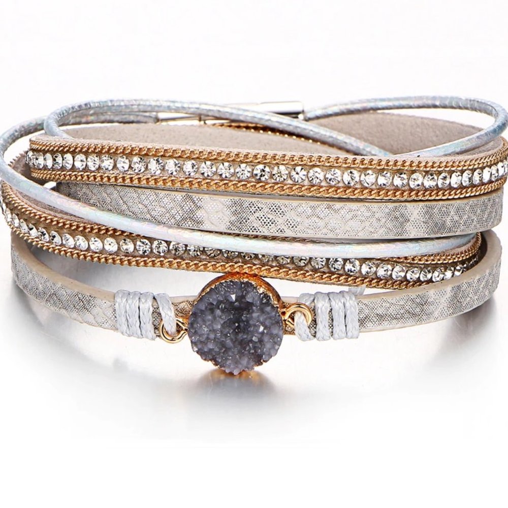 Druzy Vegan Leather Wrap Bracelet